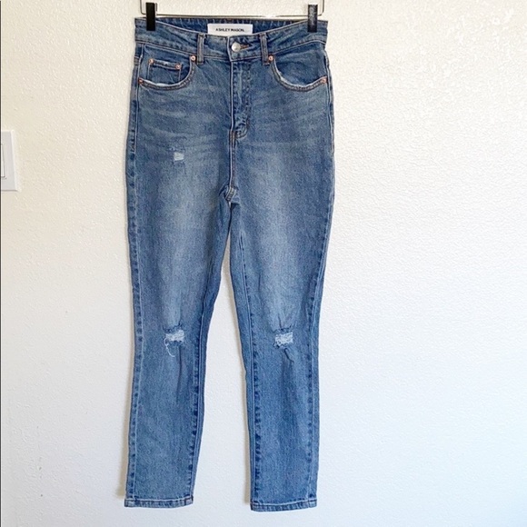 Ashley Mason Medium Wash Distressed Skinny Jeans - Picture 1 of 10